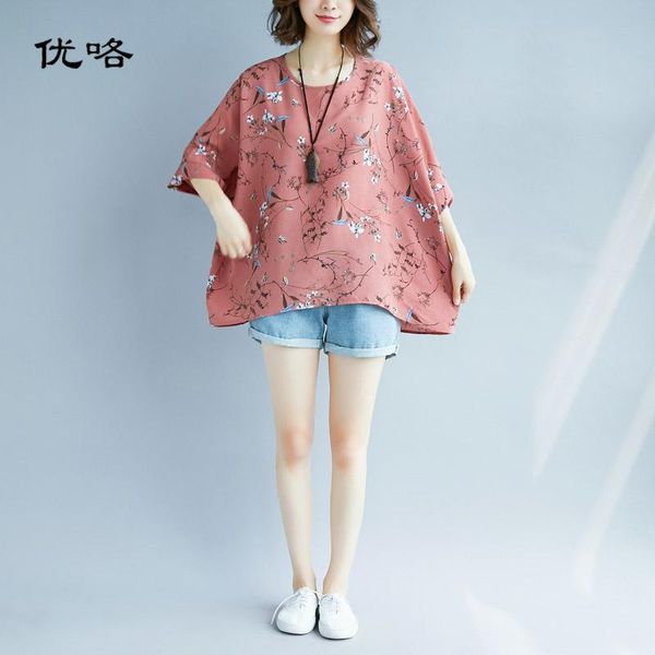 Camisas de blusas femininas Bloups Blouse Blusa de Chiffon Blush Mulheres coreanas Arte floral Tops de verão casual branco solto 4xl 5xl 6x
