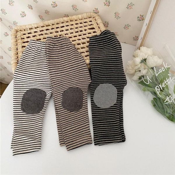 

baby pants striped baby leggings autumn baby boys clothes infant girls knee patch pants 210413, Blue