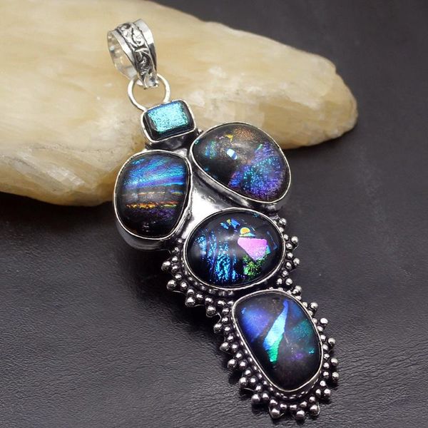 

charms hermosa jewelry vintage trendy awesome dichroic glass silver color pendant necklace charm gifts 78mm dh40, Bronze;silver