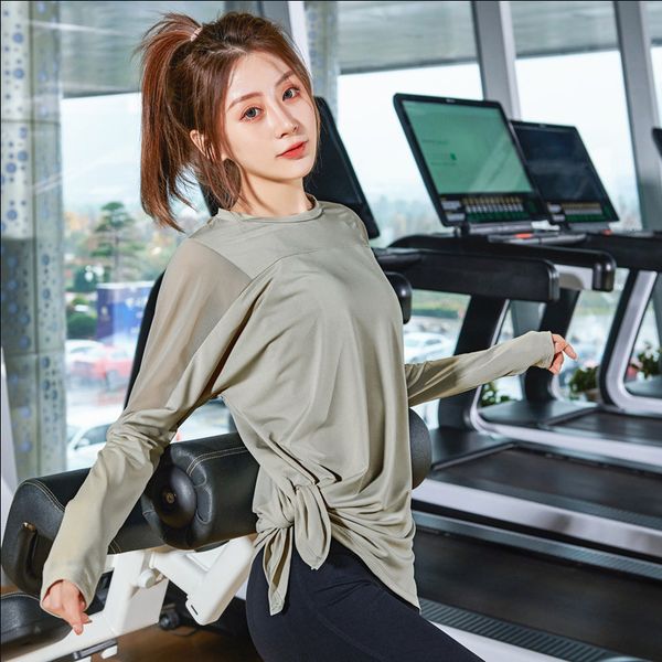

women's t-shirt autumn and winter women's long sleeve yoga cloth loose leisure running mh quick drying fitns sports top, White