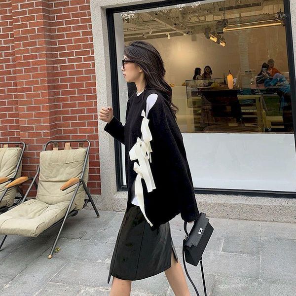 

spring and autumn pullover sweater jacket women korean loose irregular bow japanese fashion oversized kawaii punk women's sweaters, White;black