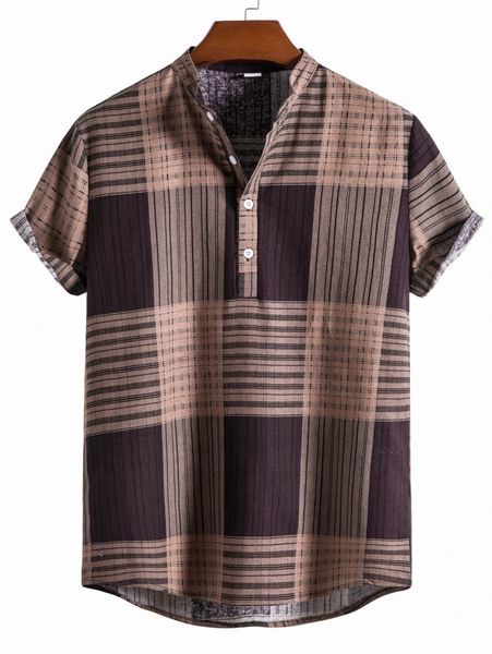 

men plaid print half button shirt t9we#, White;black