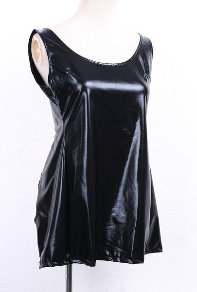 

women's blouses & shirts women black clubwear lace up pvc faux leather bandage mini wet look, White