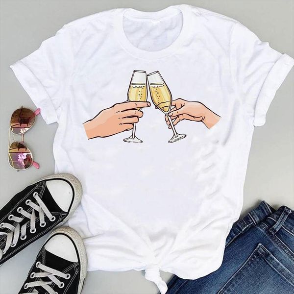 

90s wine happy time casual women t shirt cute graphic summer short sleeve fashion print female clothes tees, White