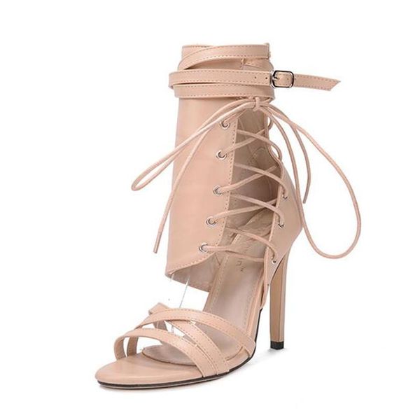 

rome buckle strap shoes women sandals gladiator lace up peep toe high heels woman ankle boots, Black