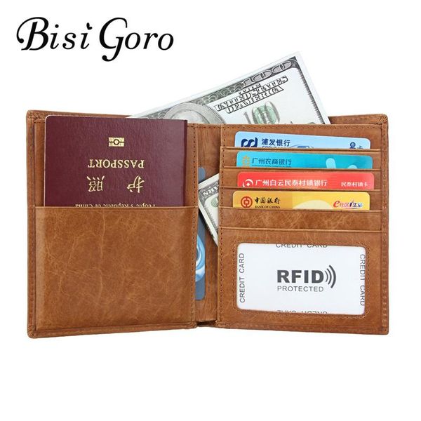 

card holders bisi goro 2021 rfid men's and women's cow leather retro passport folder multi-functional package holder wholesale, Brown;gray