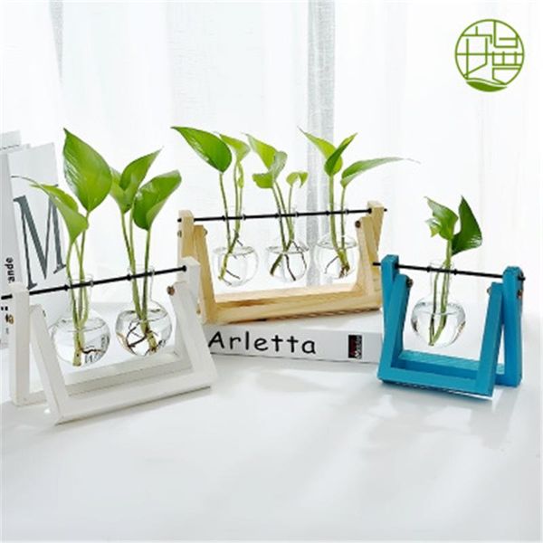 

hydroponic plant vases transparent hanging plants glass vase with retro solid wood frame flower pot home tablebonsai decor