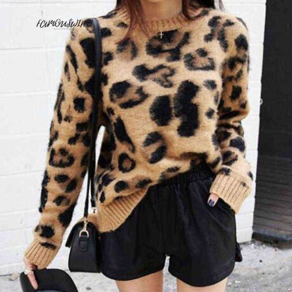 

print leopard cashmere sweaters women pullover mohair sweater v-neck korean long sleeve knit pullovers o-neck winter warm jumper, White;black
