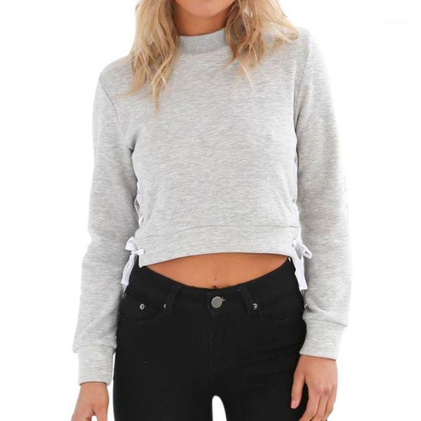 

women's blouses & shirts women fashion casual lace up long sleeve breathable soft comfortable o-neck solid color clothes feminino, White