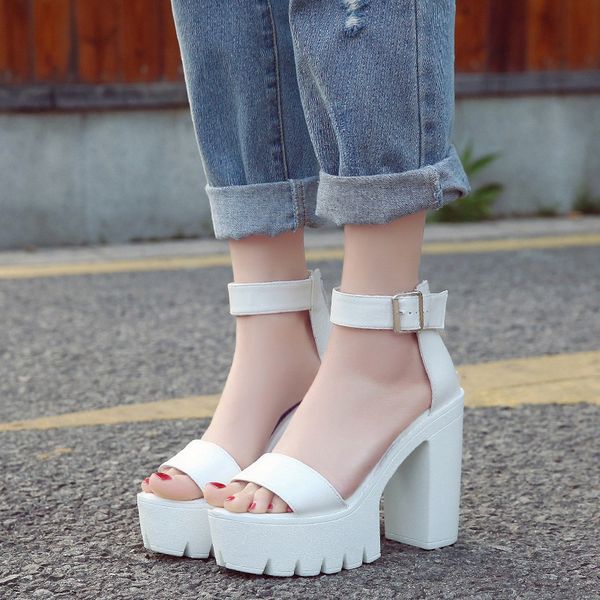 

summer women platform sandal ladies high thick heels female ankle strap casual shoes plus size women comfortable footwear, Black
