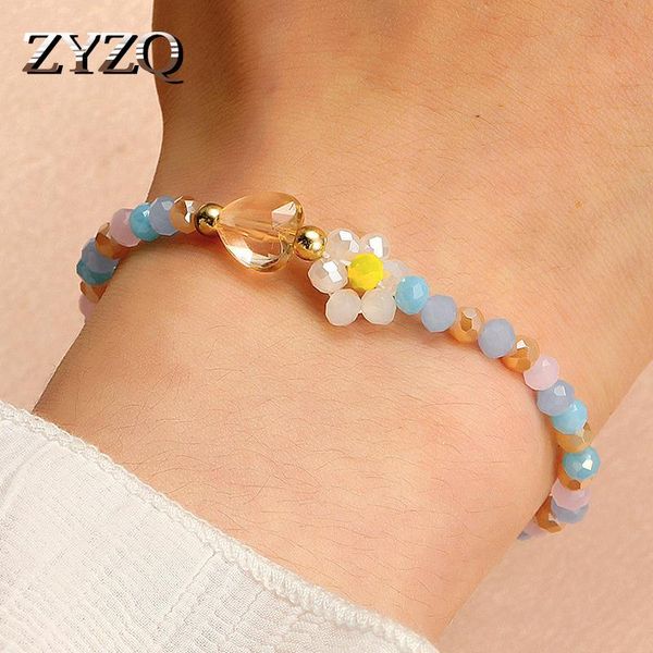 

link, chain zyzq ins korean simple flower imitation crystal beaded bracelet for women personality trend student jewelry, Black