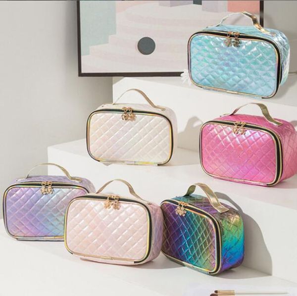 

cosmetic bags women pu laser colorful large capacity waterproof wash bag mix color