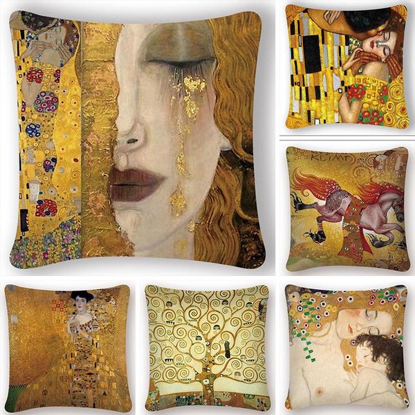 

oil painting cushion cover gold pattern print pillow case vintage decorative sofa chair cushion/decorative