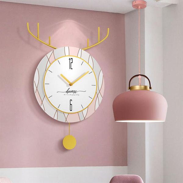 

wall clocks minimalist unique clock nordic design gold deer modern pendulum horloge murale home decoration ei50wc