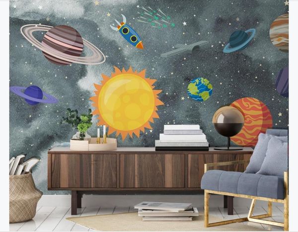 

wallpapers custom wallpaper 3d stereoscopic mural hand drawn cartoon space planet universe children's room background wall decor