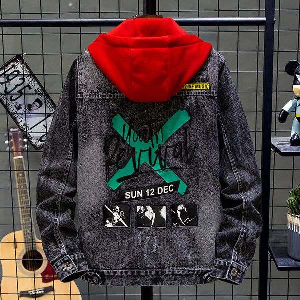 

attacked fashion male korean spring cute teenage college with thin hoodie denim dress jacket, Black;brown