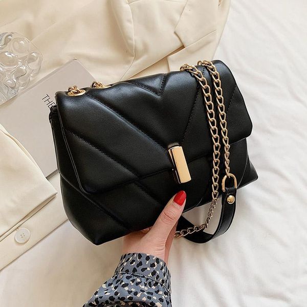 

evening bags v- shape small pu leather women handbag and purses shopper shoulder crossbody bag chain 2021 designer luxury black green