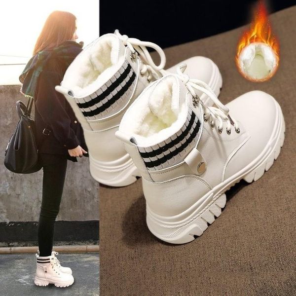 

boots women warm winter lady platform gothic shoes white short plush black snow