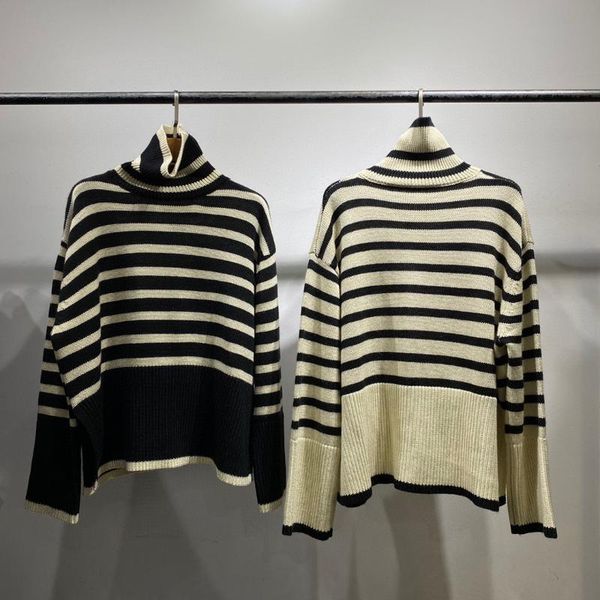

women's sweaters high-end winter oversized wool knitted sweater clothing female stripe contrast loose design pullover 55450, White;black
