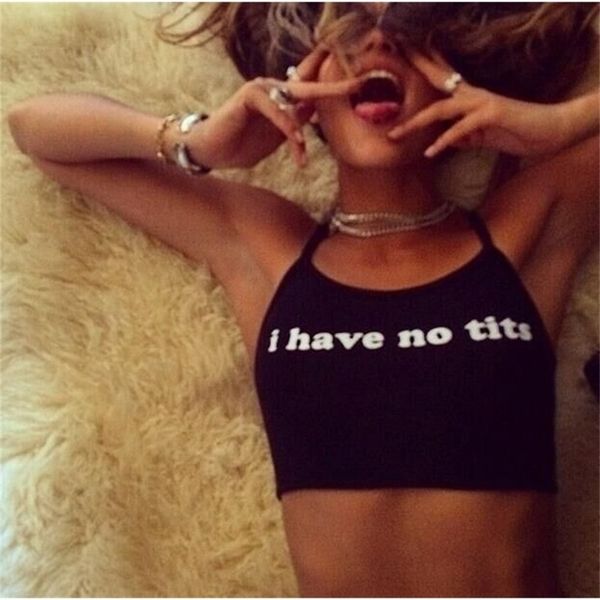 

fashion i have no tits letter print women bustier crop summer halter cropped tank fitness 210517, White
