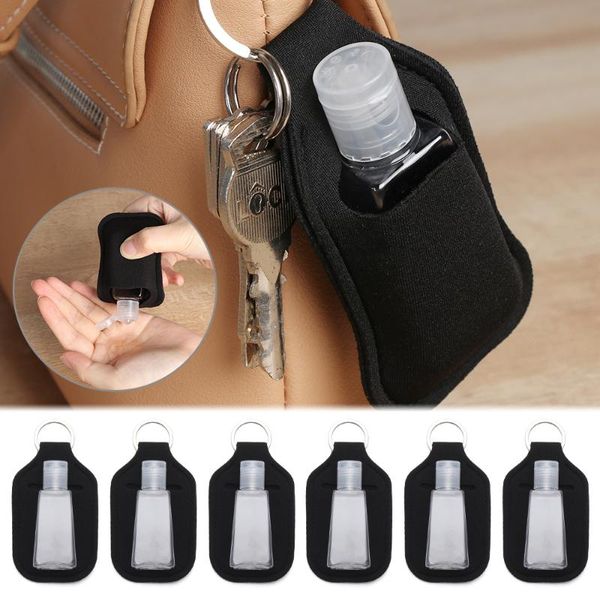 

storage bottles & jars 3pcs neoprene plastic refillable hand sanitizer reusable flip cap keychain holder empty travel bottle with keyring