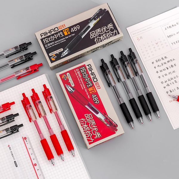 

gel pens 12pcs/pack press type pen 0.5mm black blue red ink for writing test office school supplies japanese stationery