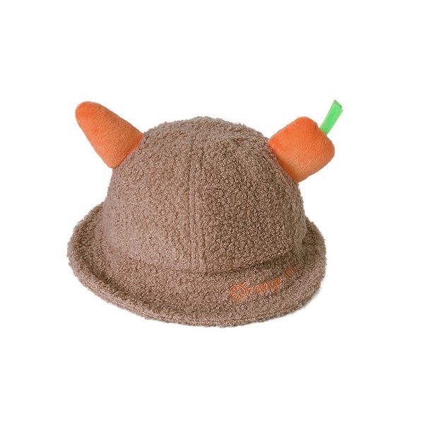 

children's autumn winter cartoon carrot fisherman's boys and girls' lamb cashmere basin children's warm hat, Yellow