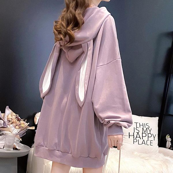

autumn fashion women hooded pullover lovely plus size white purple ears sweatshirt long sleeve loose girls hoodies women's & sweatshirt, Black
