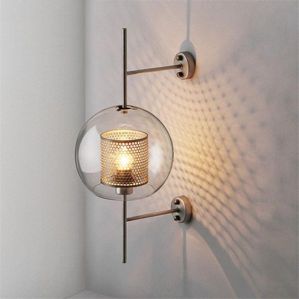

wall lamp modern clear glass shade sconce for bedroom bedsides restaurant study hanging lights loft retro gold iron lampshade