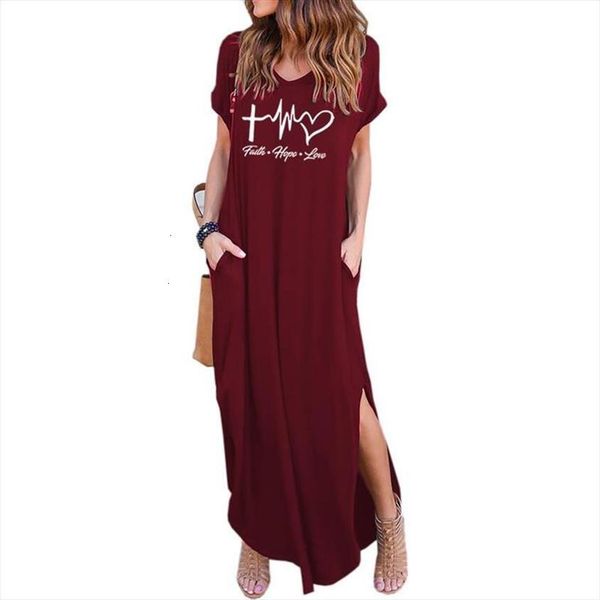 

V Neck Pocket Split Dress Women Cami Faith Letters Print Maxi Vestidos Dresses Clothing Flamingo Lolita, White