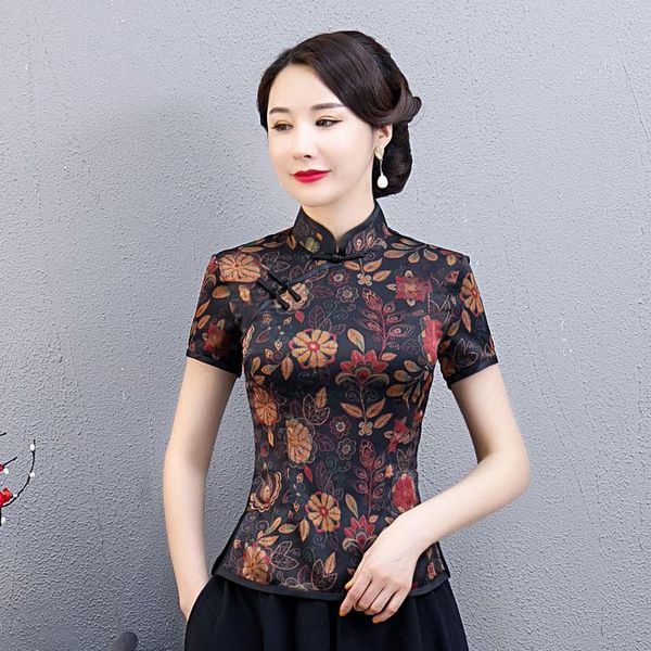 

oversize chinese style women shirt -5xl vintage cheongsam blouse lady clothing summer qipao dress mandarin collar gown vestido ethnic, Red