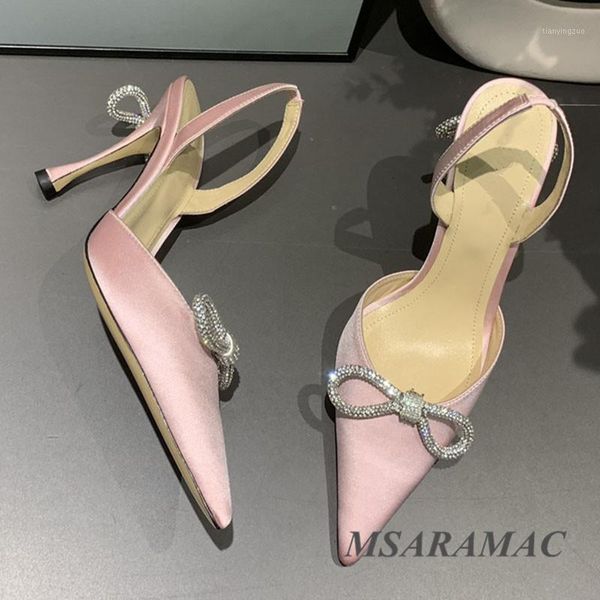 

sandals 2021 pink silk crystal butterfly-knot high heel leather pointed toe dress shoes summer ladies party1, Black