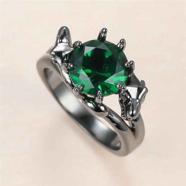

wedding rings trendy male female green round crystal ring vintage 14kt black gold for women men punk snake head engagement, Slivery;golden