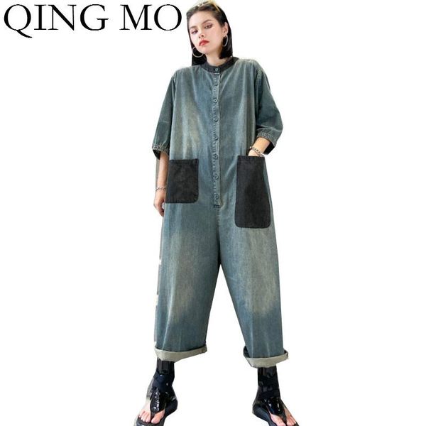 

women's jumpsuits & rompers qing mo summer women denim 2021 plus size ankle length female safari fashion tide zqy4191, Black;white