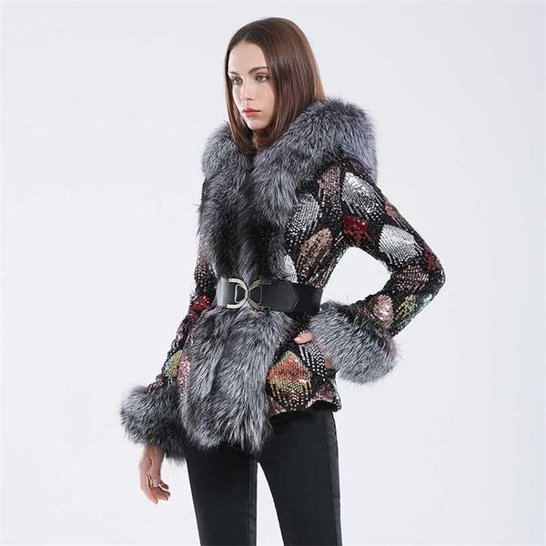 

winter fur collar coat long-sleeved women's color parka 211220, Black