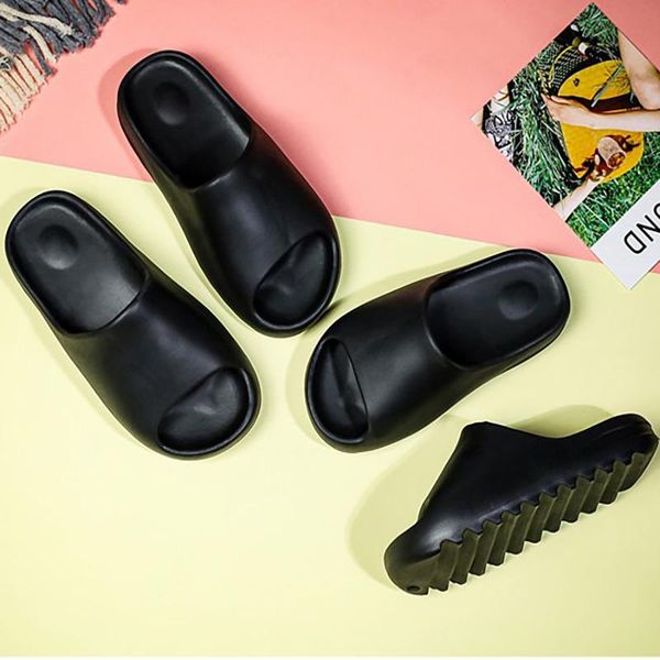 

slippers couples stylish sandals slip-proof thick-soled indoor outdoor men flip flops house shoes woman super sof bathroom, Black
