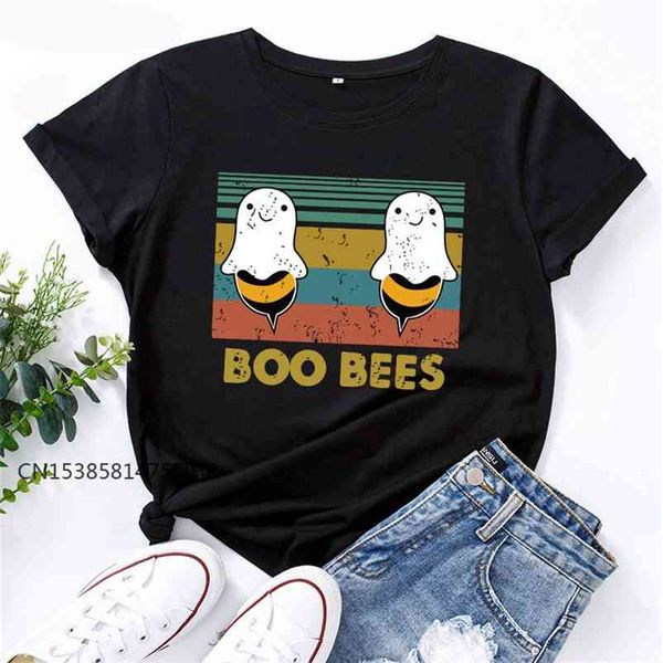 Mulheres Verão Camiseta Adorável Boo Bees Impresso Camisas Camisas Grupo de Manga Curta T-shirt T-shirt Mulheres Premium Macias Tshirt Tops 210401