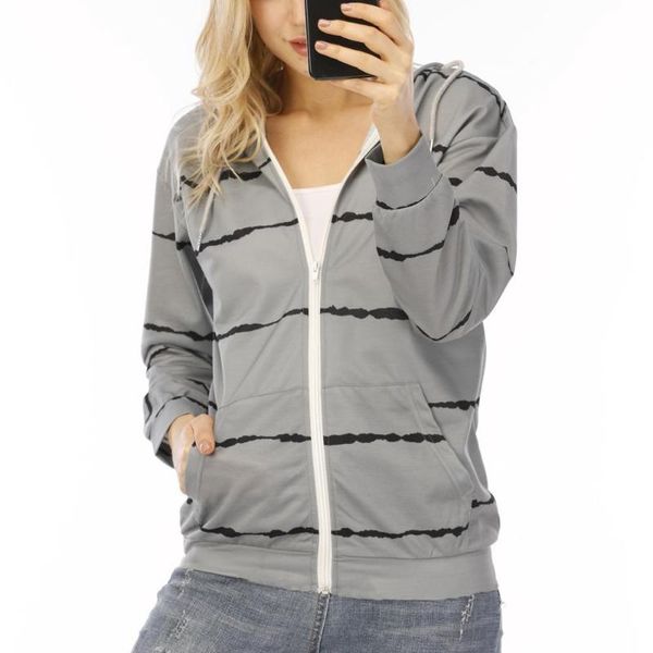 

autumn winter women cotton sweatshirts 5xl plus size long sleeve zipper hooded striped hoodies casual pocket zip-up coats women's &, Black