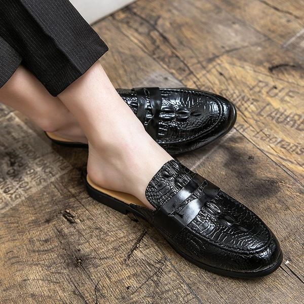 

dress shoes man flip flop men's slippers fashion stylish moccasins for men casual italian leather indoor designer, Black