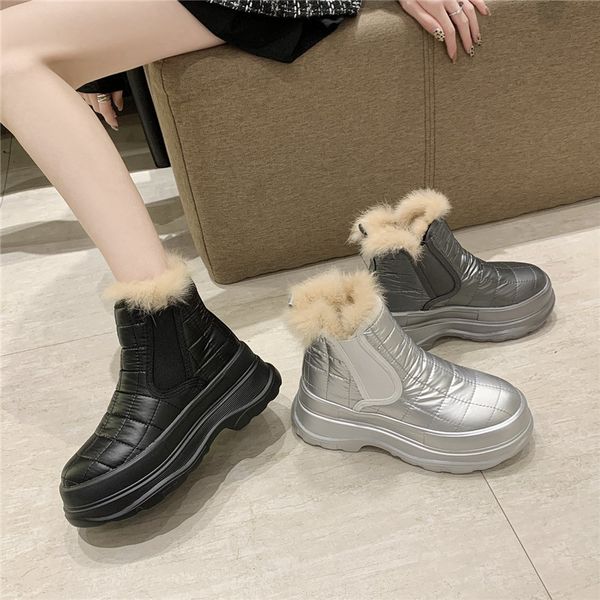 

dress shoes womens ankle boots with plush 7cm heel round toe black fashion slip on for woman plus size 40 9elo