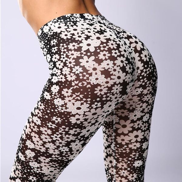 

mesh eye transparent women leggings floral color high waist plus size, Black