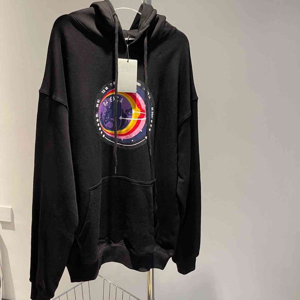 

men's and women's autumn 21 earth moon printed loose casual long sleeve hoodie men's top, Black