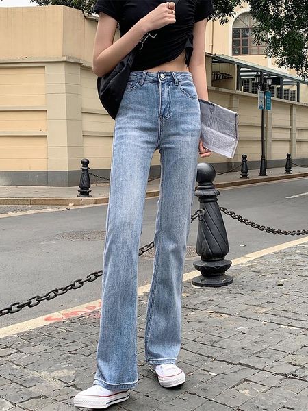 

women's jeans chic straight pants children's clothes early autumn 2021 small skinny high waist micro pull rac, Blue