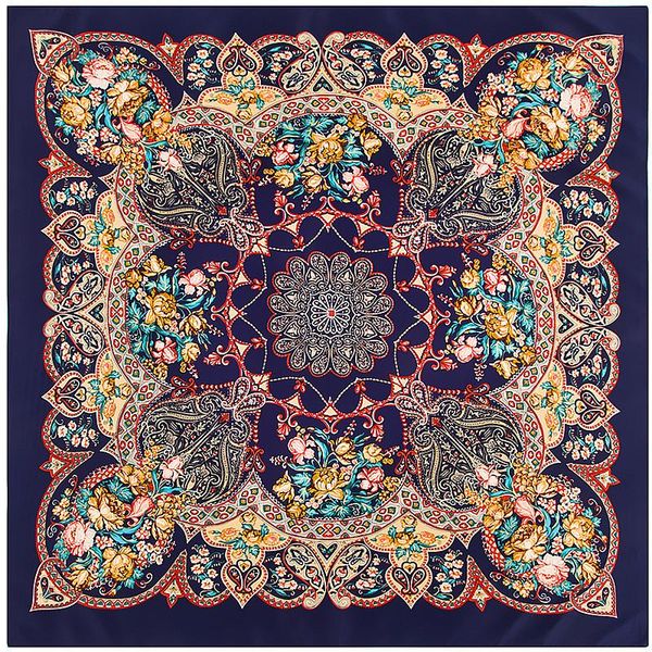 

scarves womens winter warm pashmia luxury twill silk shawls 100x100 big square floral kerchief gorgeous foulard, Blue;gray