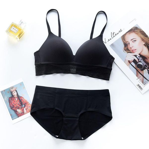 

bras sets women's bra set seamless underwear solid color breathable push up lace thin panty two pieces, Red;black