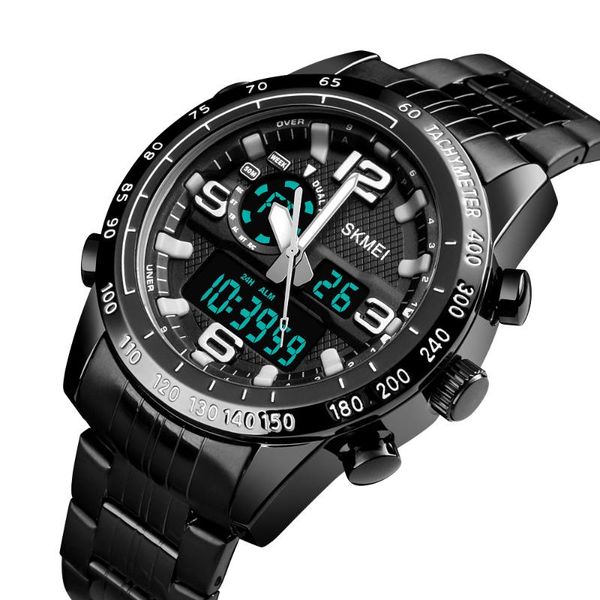 

wristwatches stainless steel men's digital watch brand skmei men watches pointer and wristwatch chronograph alarm clock, Slivery;brown