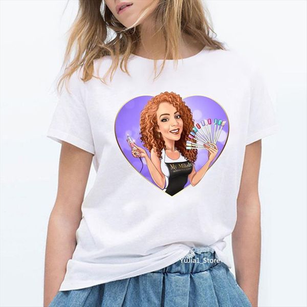 

vogue nail art print women t shirts funny white femme manicure shop work clothes personalized custom wholesale