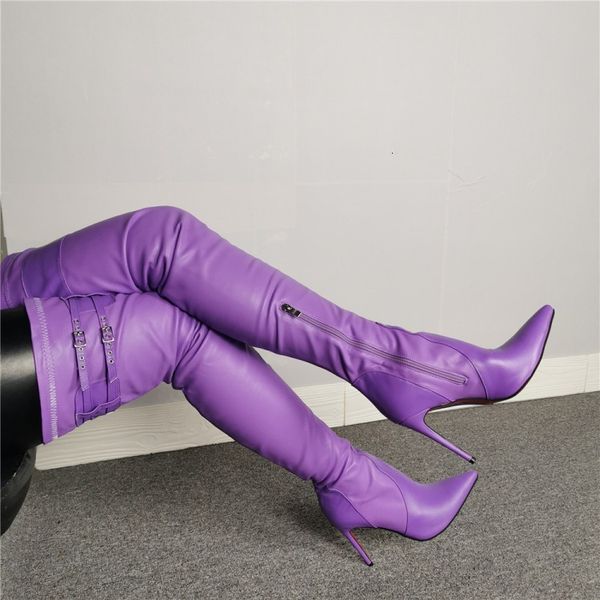

boots olomm woman thigh high-heeled stiletto boots pointed to beautiful purple toe women's party shoes plus me size 5-15 o9up, Black