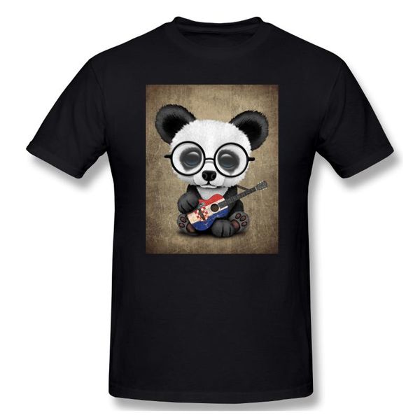 

baby panda playing croatian flag guitar men's basic short sleeve t-shirt vintage r333 tshirt usa size t-shirts, White;black