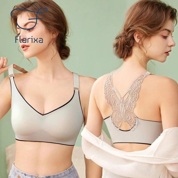 

bras flarixa open back ladies bra seamless thin no steel ring gather bowknot u shaped beautiful thai underwear, Red;black